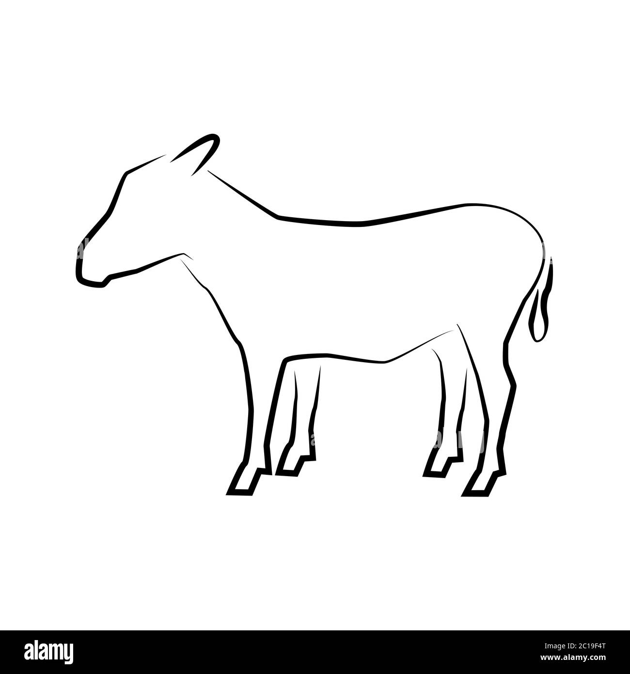 Esel-Symbol. Vektordarstellung. Handgezeichneter Stil. Nutztiere. Logo von Esel in voller Länge isoliert auf weiß. Stock Vektor