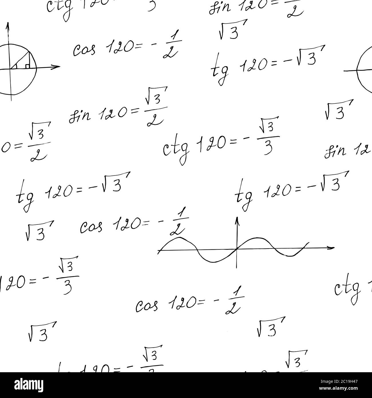 Nahtloses Muster mit einer mathematischen Formel, einem Diagramm, beschrifteten Vektor-Sink-Illustration Design-Element für den Druck Stock Vektor