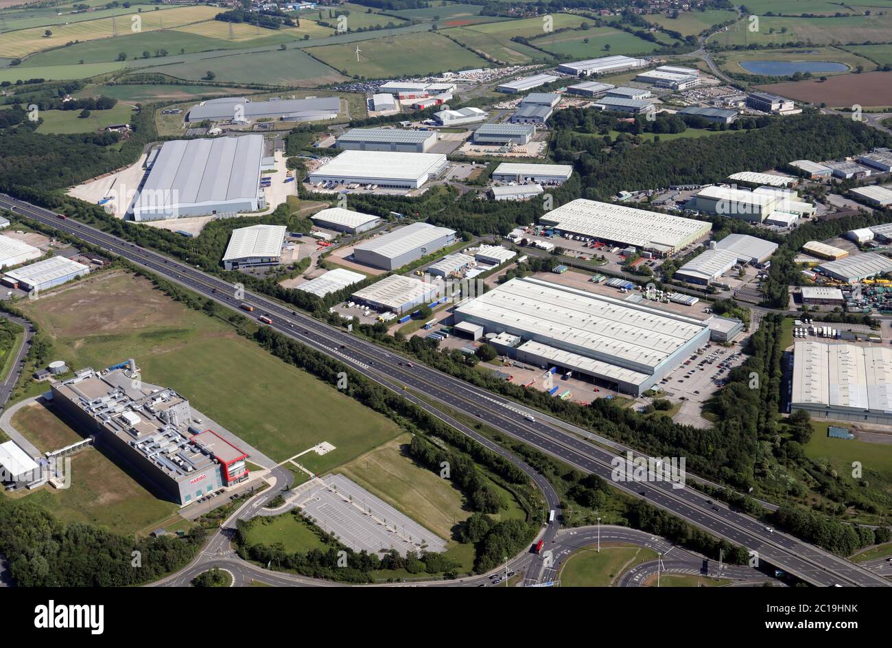 Luftaufnahme des Industrieguts von Normanton, Wakefield Stockfoto