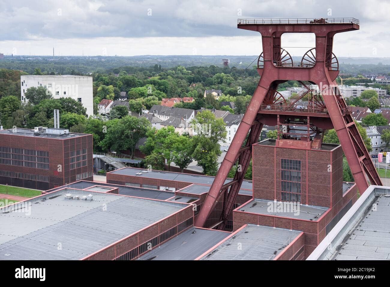 Luftpanorama von Zeche Zollverein, Zeche Zollverein, Zeche Industrieanlage, vom Dach des Ruhrmuseums im Ruhrgebiet in Essen, Deutschland Stockfoto