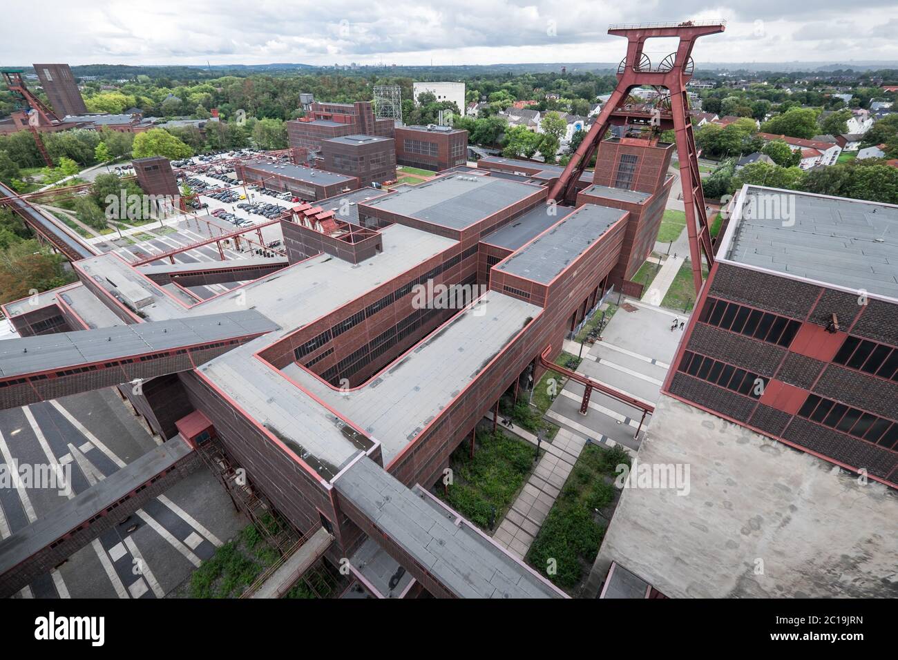 Luftpanorama von Zeche Zollverein, Zeche Zollverein, Zeche Industrieanlage, vom Dach des Ruhrmuseums im Ruhrgebiet in Essen, Deutschland Stockfoto