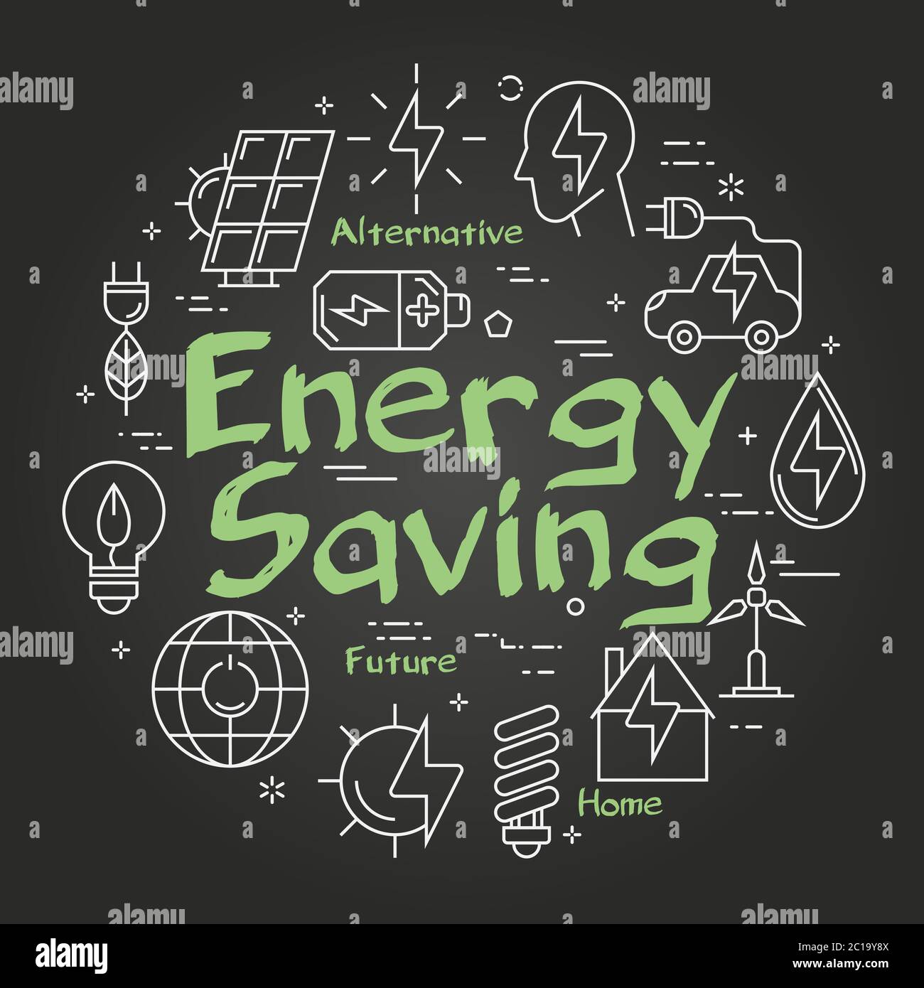 Vector Black Board Innovation Technologie der Energieeinsparung Stock Vektor