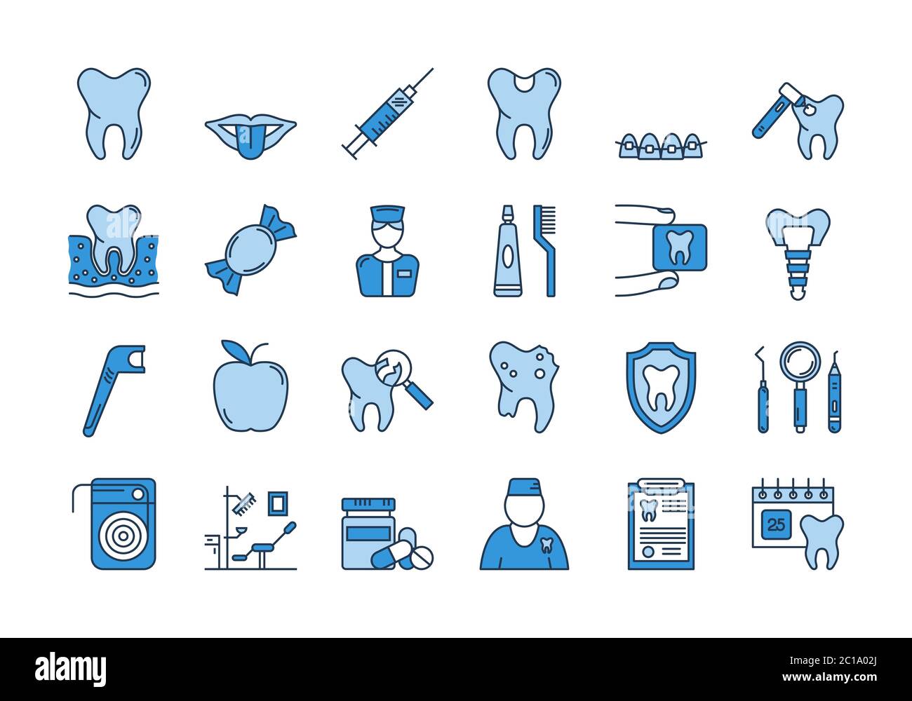 07 Blaue ZAHNPFLEGE-Symbole Set Stock Vektor