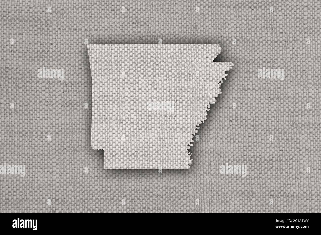 Karte von Arkansas auf alte Bettwäsche Stockfoto
