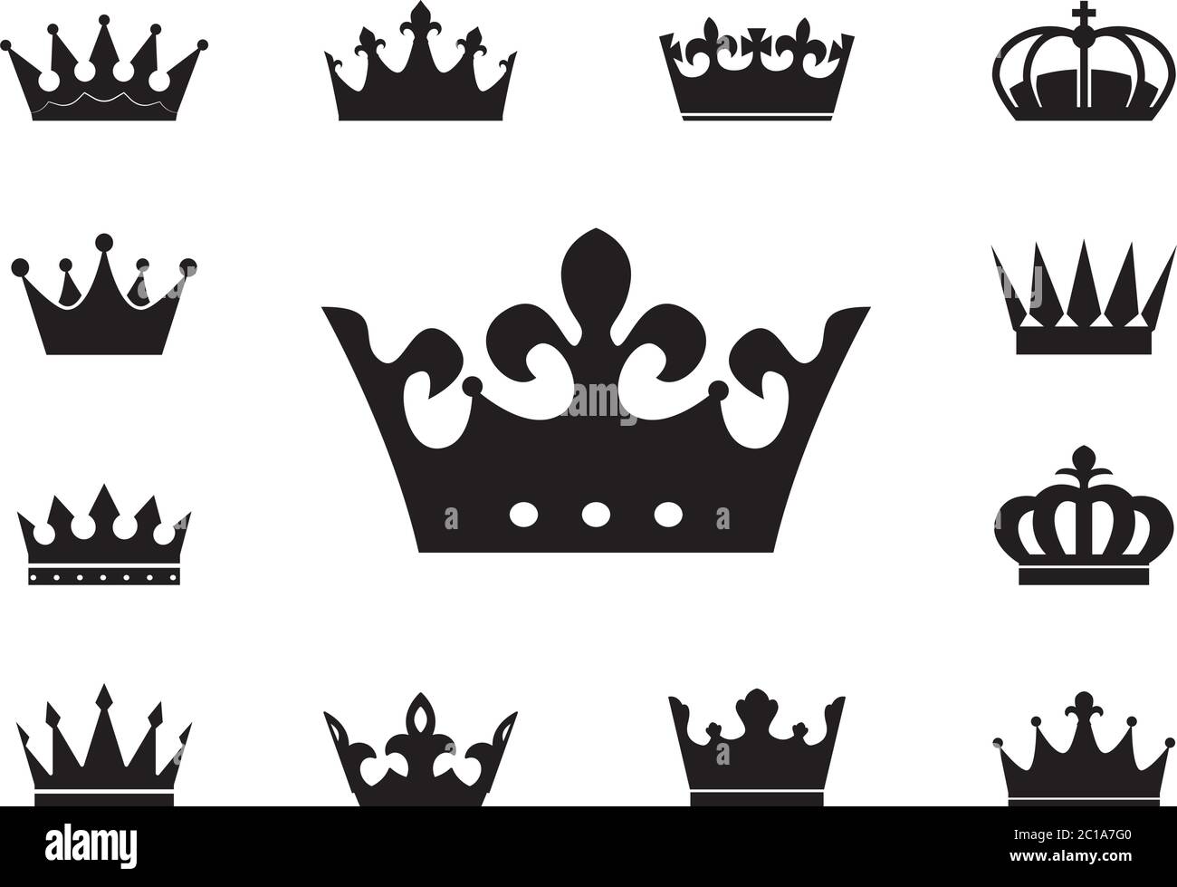 Sammlung von Luxus-Vektor-Icons. Vektor Umriss Königskronen und Krönungsembleme. Stock Vektor
