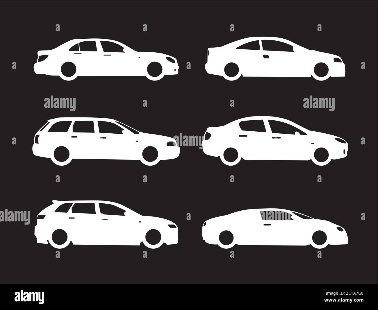 Weiße Auto-Symbole. Vektorgrafik. Stock Vektor