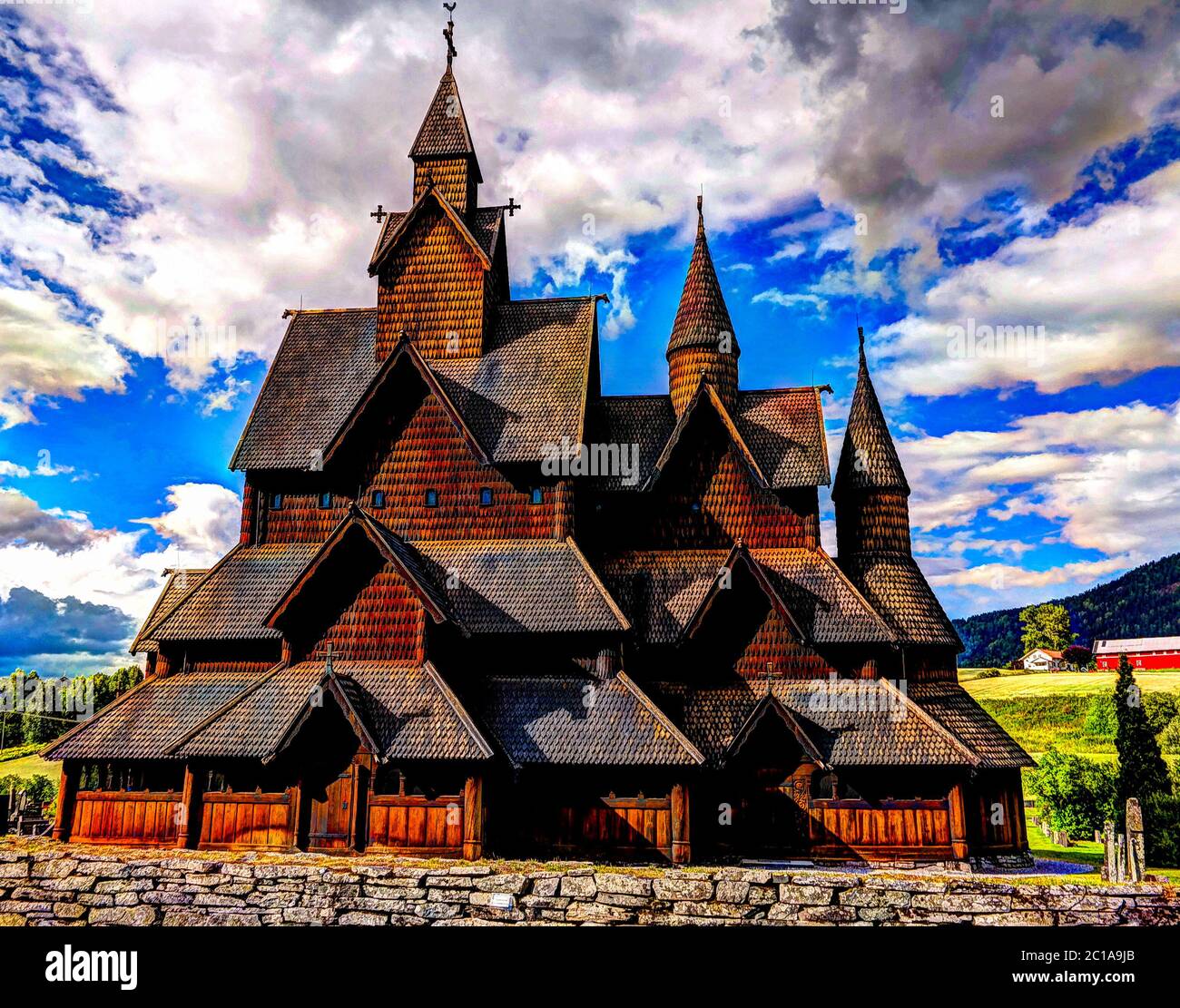 Stabkirche Heddal, Notodden Gemeinde, Norwegen Stockfoto