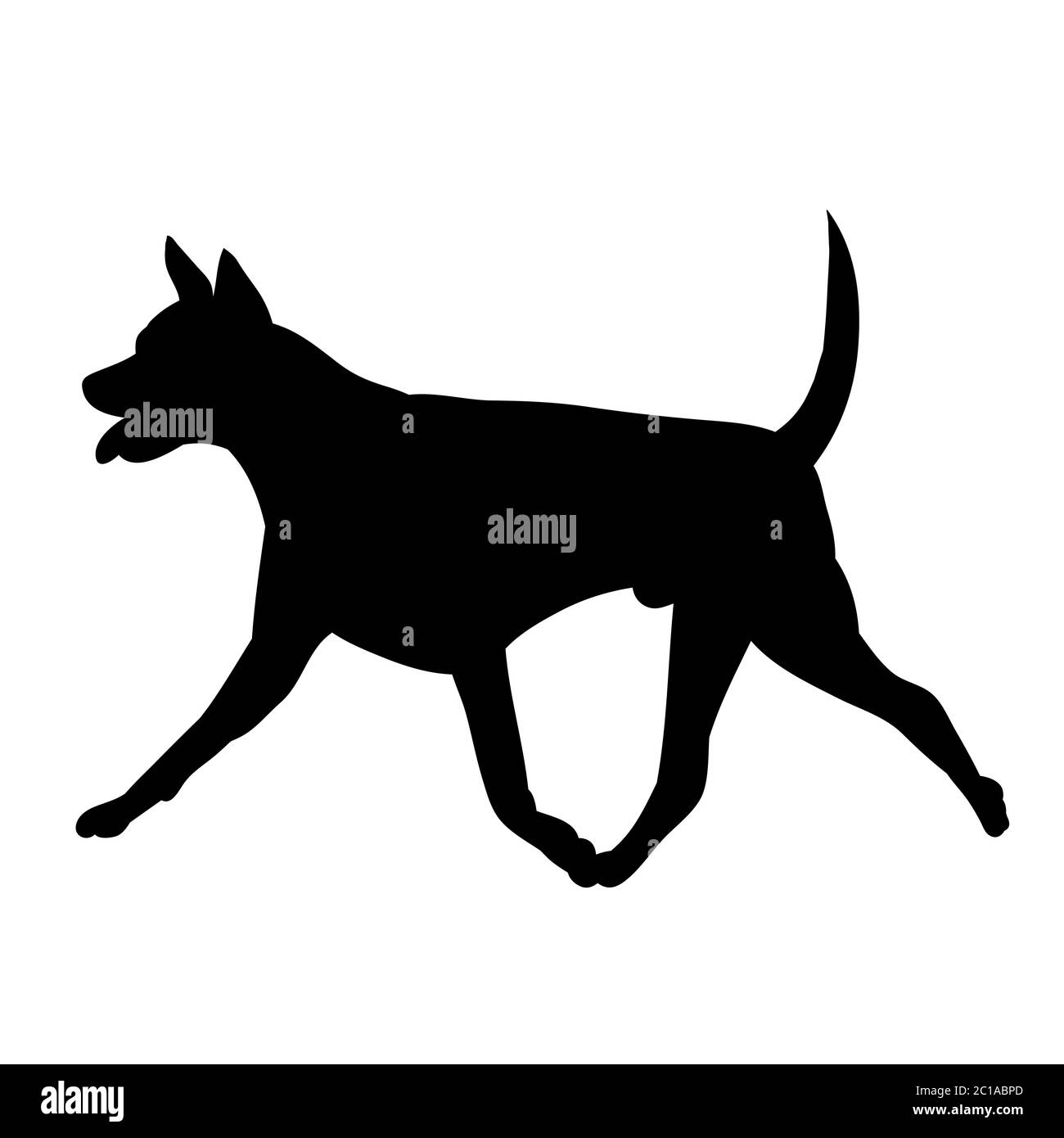 Weißer Hintergrund, schwarze Silhouette eines Laufhundes Stock Vektor