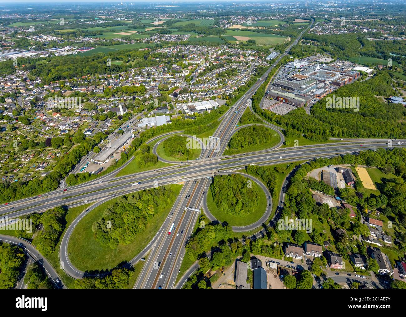 Luftaufnahme, Autobahnkreuz Bochum, Einkaufsviertel Ruhrpark, Bochum ...