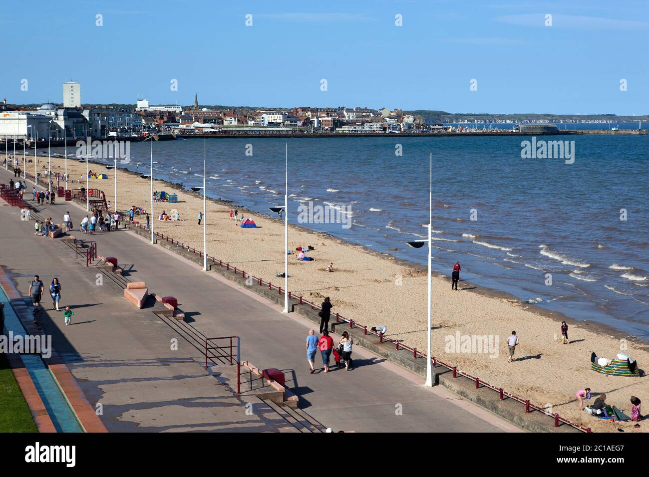 Blick am Strand und der Bridlington Bay, Bridlington, East Riding of Yorkshire, England, Großbritannien, Europa Stockfoto