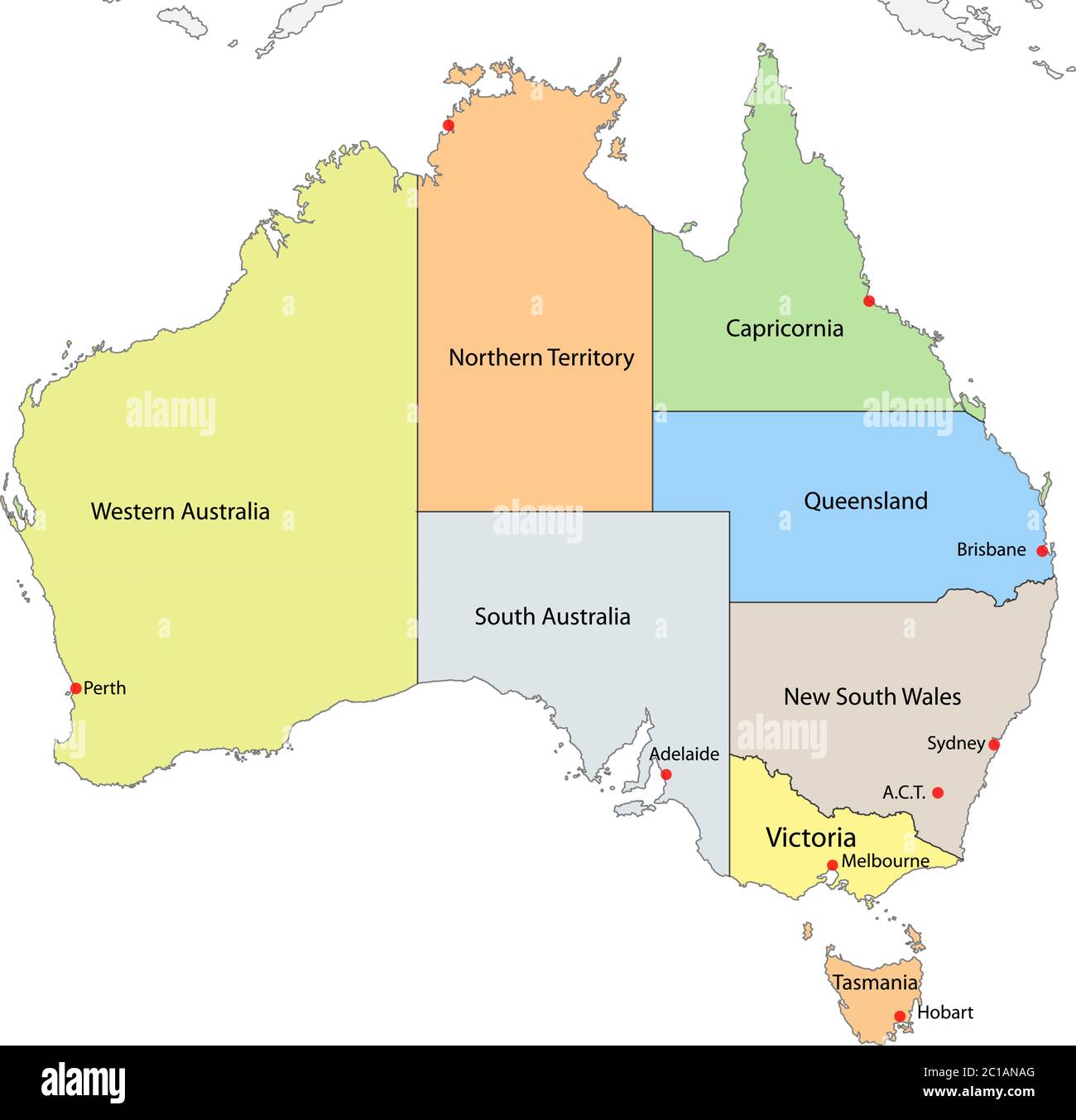 Detaillierte Karte von Australien mit internen Grenzen Stock Vektor