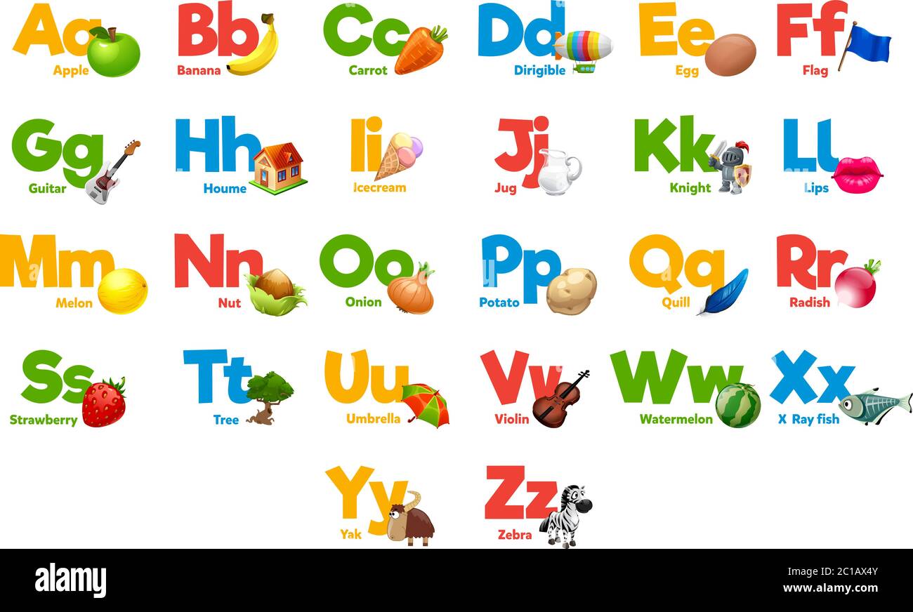 Cute Cartoon Tiere Alphabet für Kinder Bildung Stock Vektor