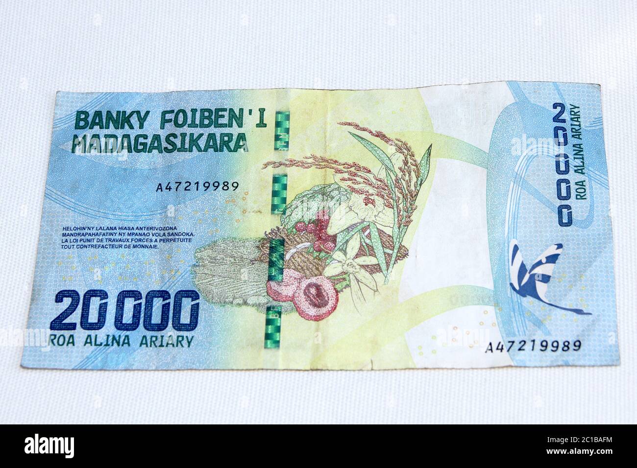 Madagassische Währungsnote von 20000 Ariarys, Madagaskar. Stockfoto