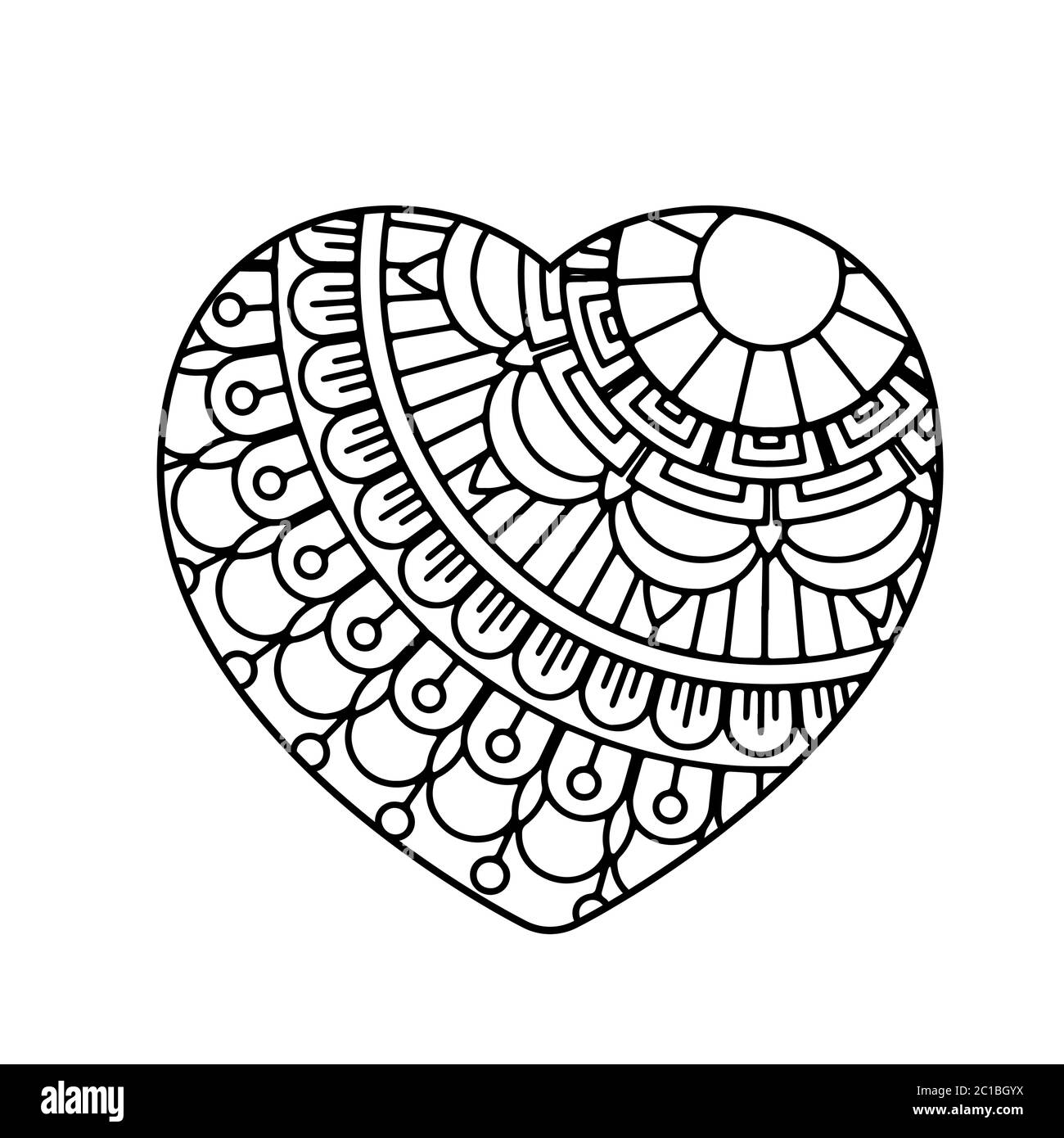 Mandala Herz. Valentinstag Erwachsene Malvorlagen. Vektorgrafik. Isoliert auf weißem Hintergrund Stock Vektor
