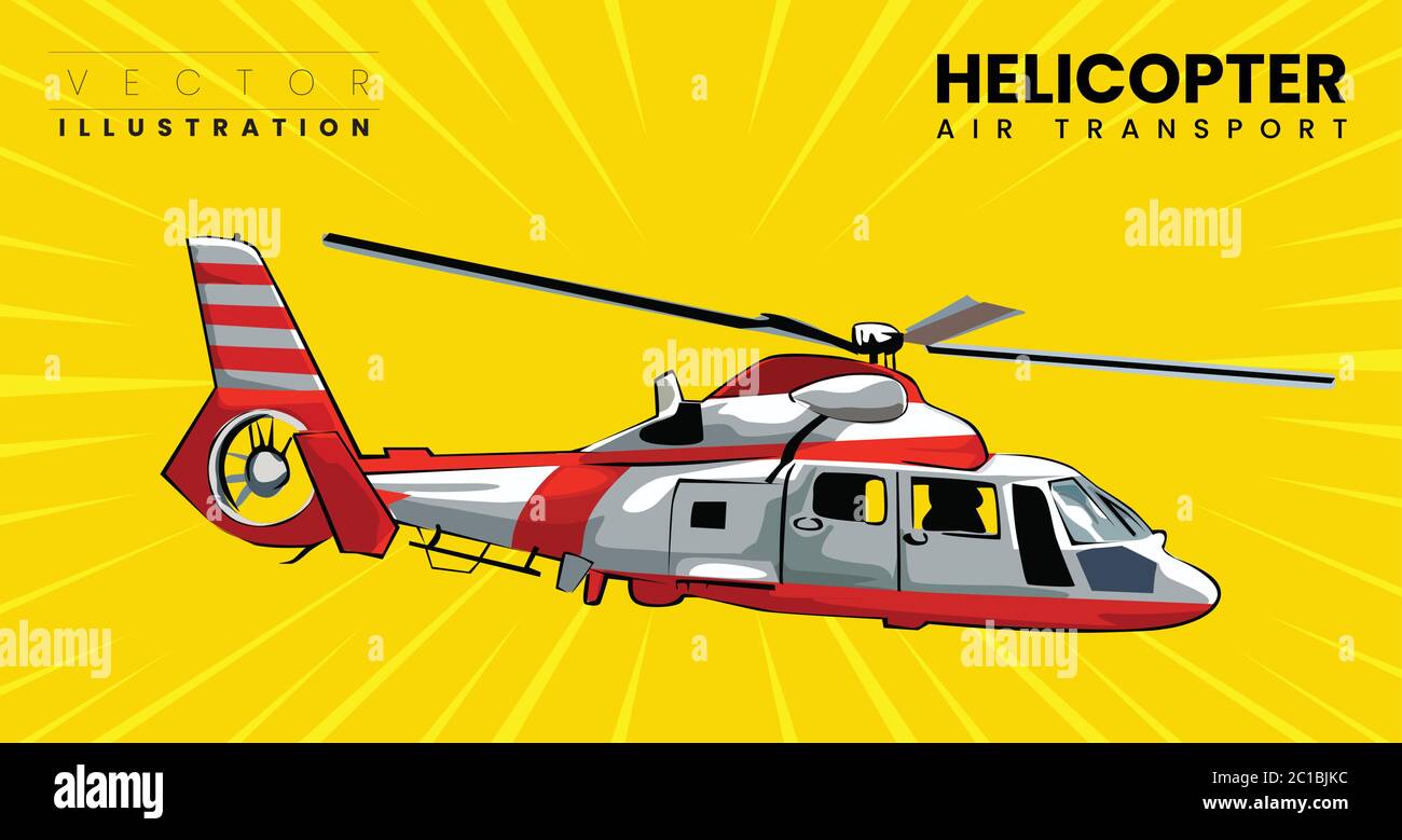 Hubschrauber - Vektor Rescue Hubschrauber Pop Art Stil. Handgezeichneter Comic-Imitation Vektor Stock Vektor