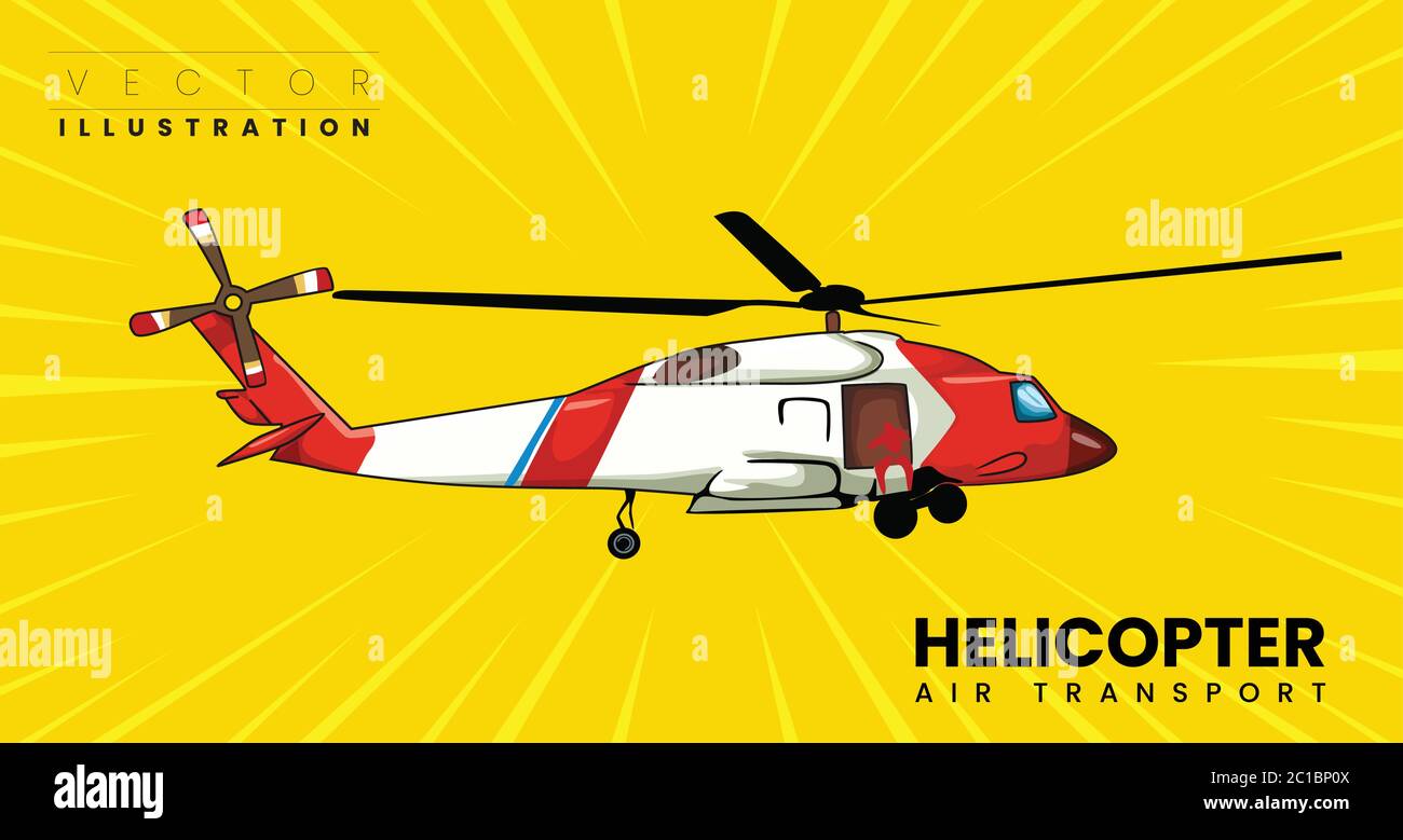 Hubschrauber - Vektor Rescue Hubschrauber Pop Art Stil. Handgezeichneter Comic-Imitation Vektor Stock Vektor