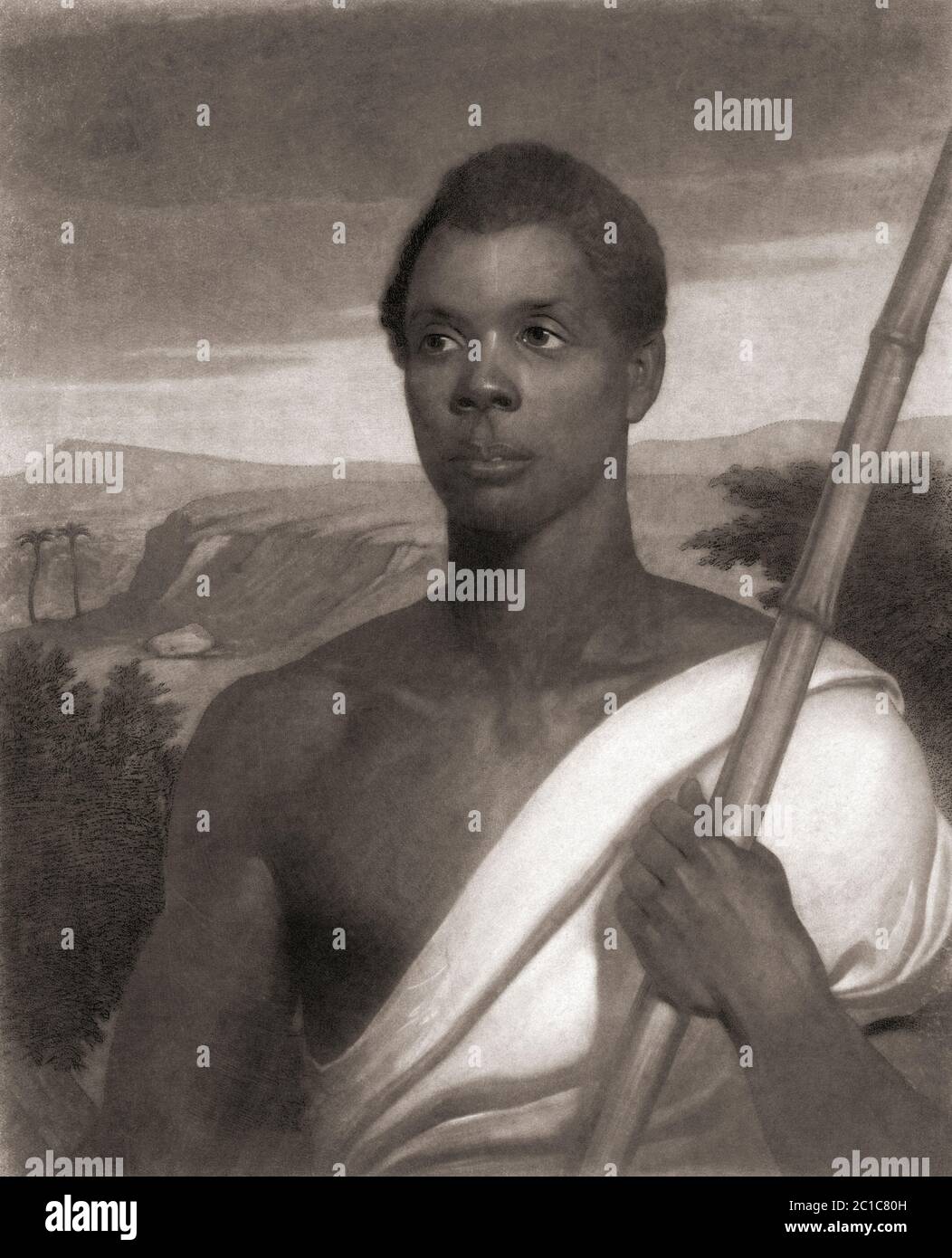 Joseph Cinqué, c. 1814 - c. 1879, Anführer der Revolte von 1839 auf dem Sklavenschiff La Amistad. Er wurde in dem heutigen Sierra Leone geboren. Er war die Hauptfigur des Steven Spielberg Films „Amistad“, der die Ereignisse nachstellte. Im Film wurde er von Djimon Hounsou gespielt. Nach einem Stich von John Sartain nach dem Gemälde von Nathaniel Jocelyn. Stockfoto