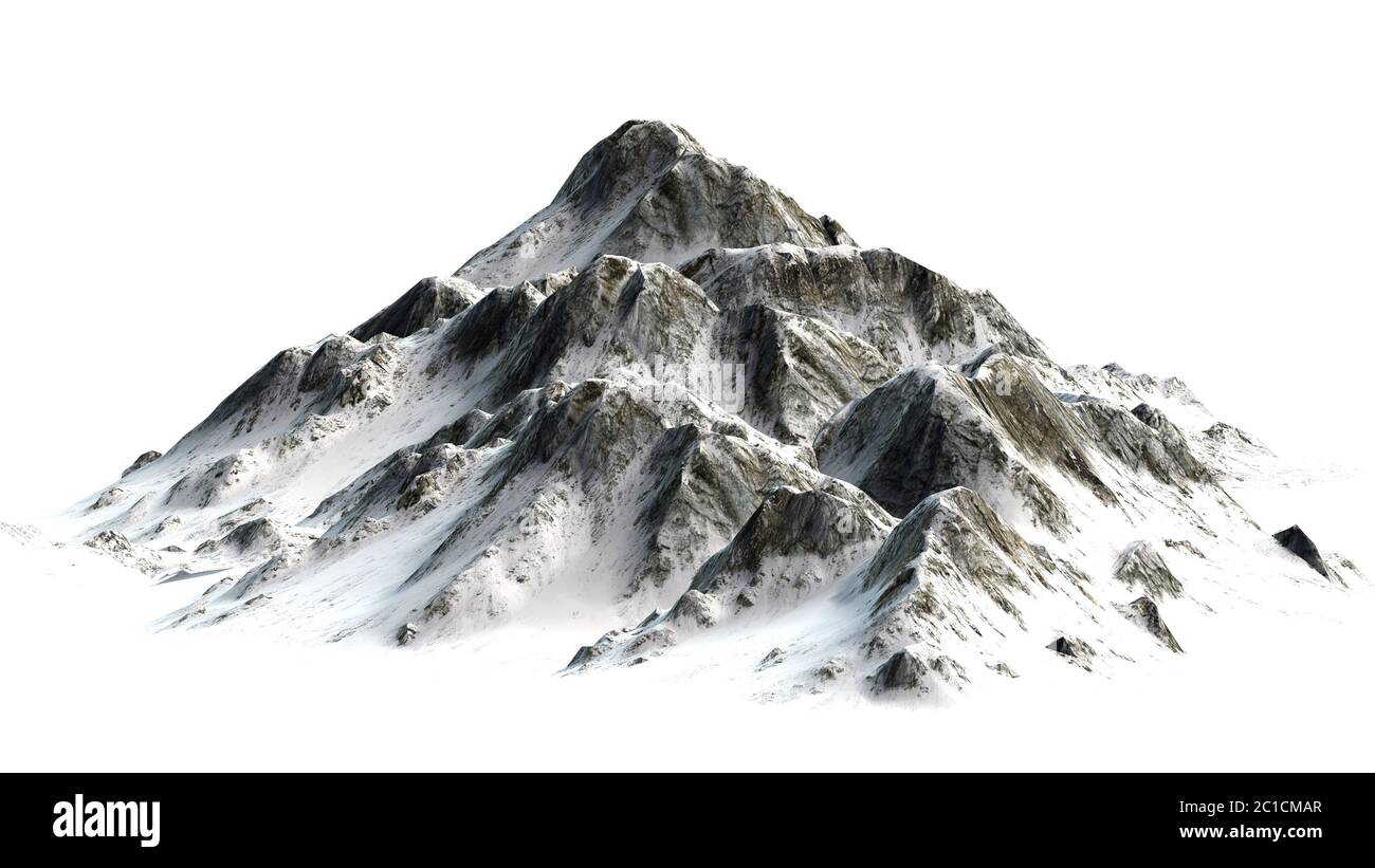 Schneebedeckte Berge - Berggipfel - auf weißem Hintergrund getrennt Stockfoto