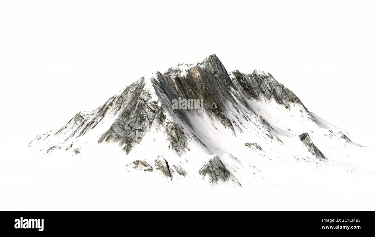 Schneebedeckte Berge - Berggipfel - auf weißem Hintergrund getrennt Stockfoto
