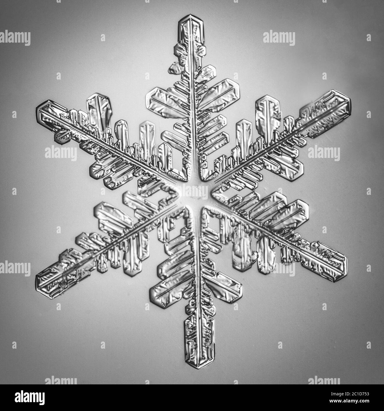 Schöne Schneeflocke auf einem hellgrauen Hintergrund Nahaufnahme Stockfoto