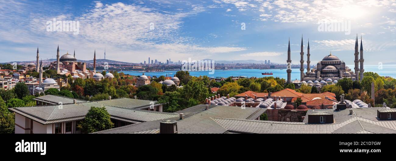 Istanbul Blick auf die Blaue Moschee und Hagia Sophia, Türkei Stockfoto