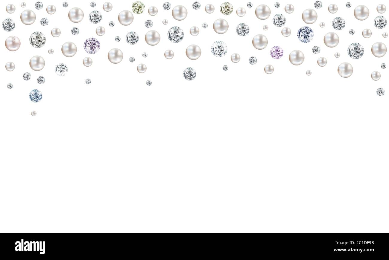 Hochzeitsperle Illustration Hintergrund mit vielen kleinen und großen weißen glänzenden Nacreous Perlen und diamon Stockfoto