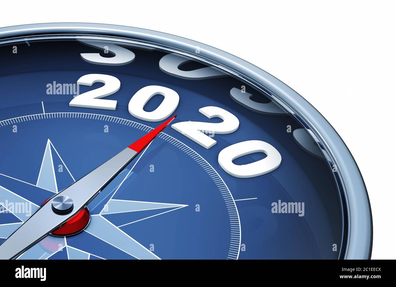 3D-Darstellung eines Kompasses mit dem Jahr 2020 Stockfoto
