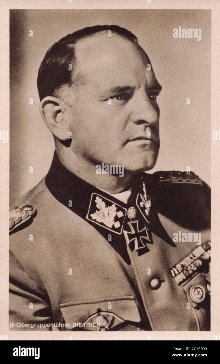 Deutschland 2. Weltkrieg Ritterkreuz Preisträger Waffen SS Obergruppenführer Sepp Dietrich, Leiter der Leibstandarte SS Adolf Hitler und später der Stockfoto