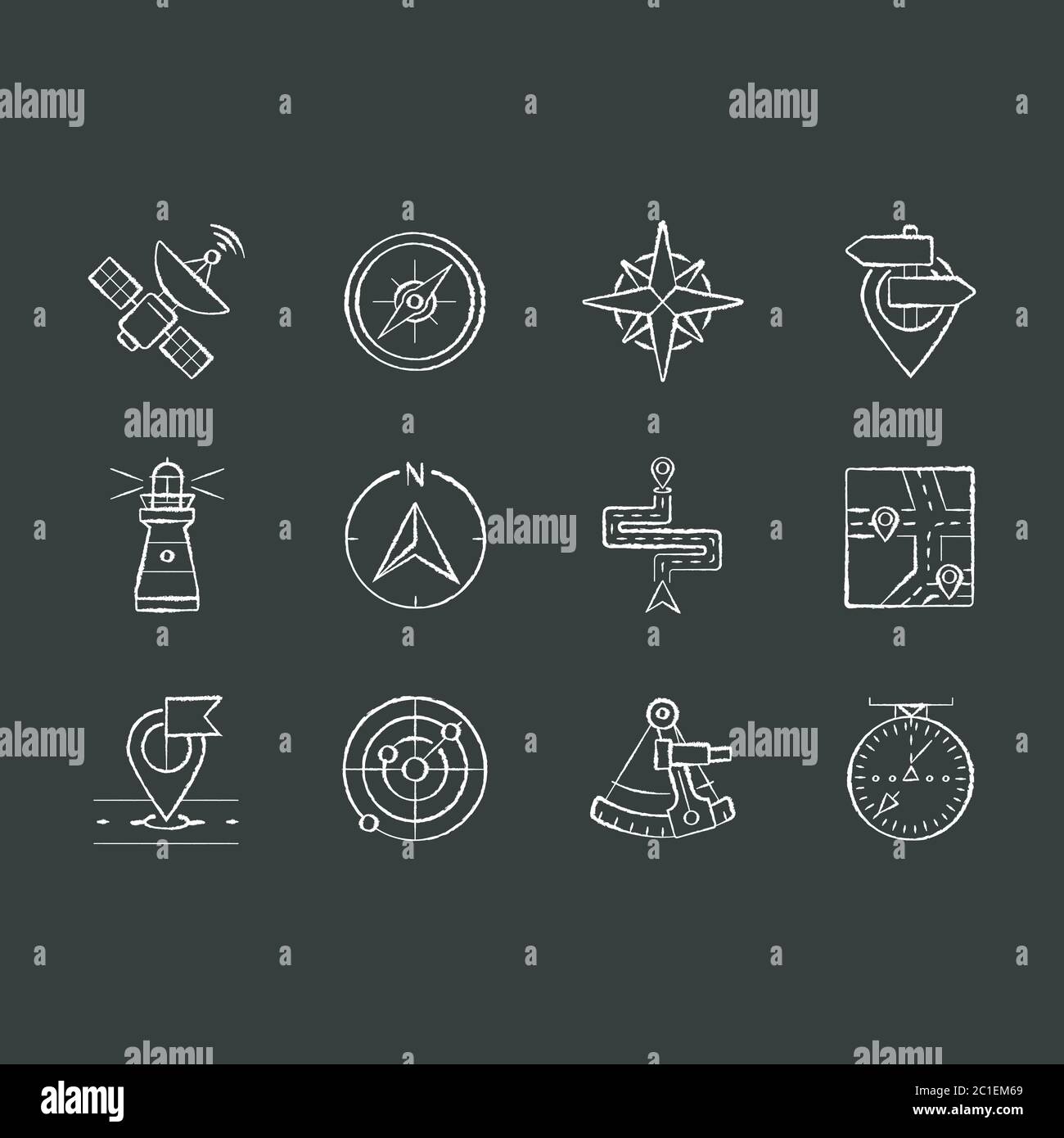 Weiße Symbole für die Navigation auf schwarzem Hintergrund Stock Vektor