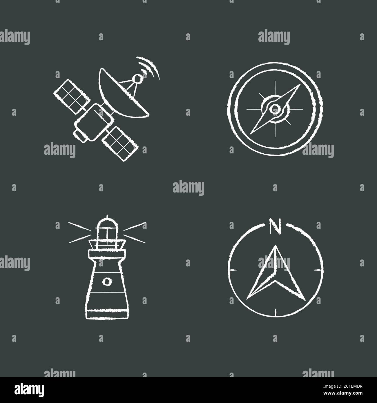 Weiße Symbole für die Navigation auf schwarzem Hintergrund Stock Vektor