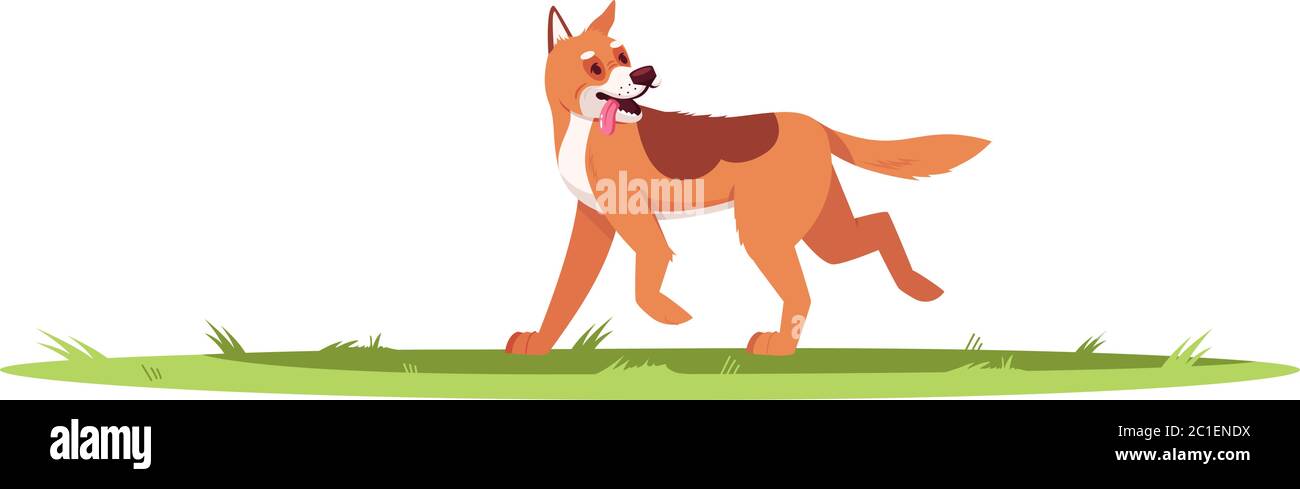 Hund spielen außerhalb semi-flach RGB-Farbe Vektor Illustration Stock Vektor