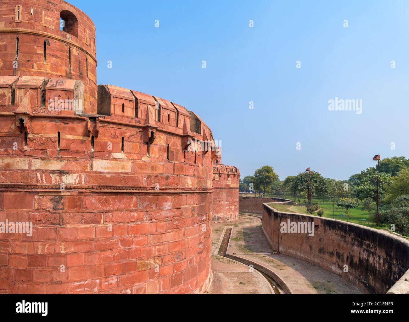 Mauern in der Nähe von Amar Singh Gate, Agra Fort, Agra, Uttar Pradesh, Indien Stockfoto