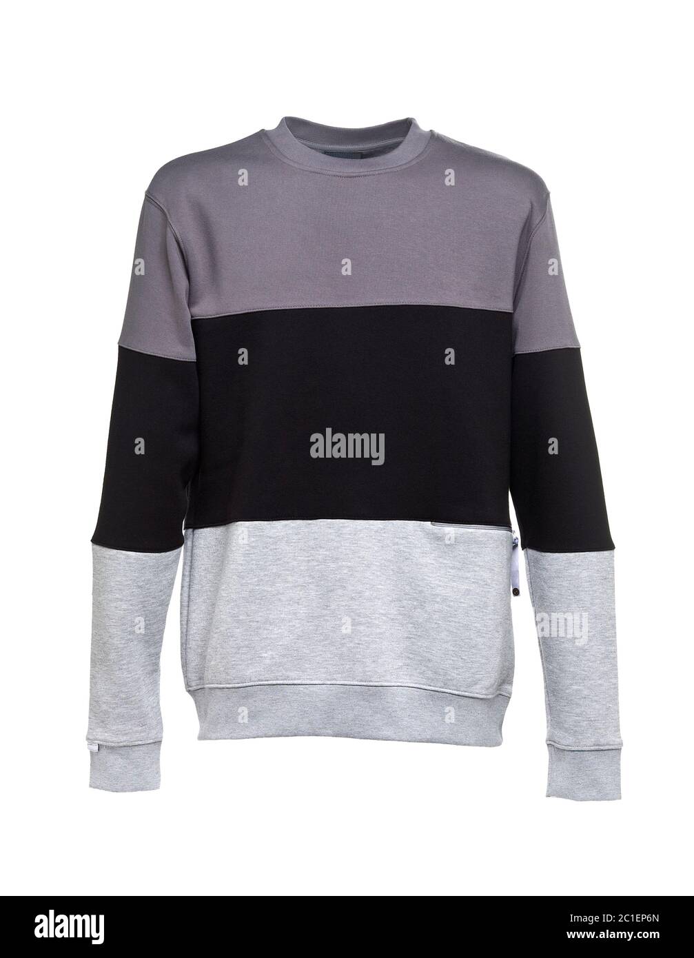 sweatshirt dreifarbig schwarz grau isoliert auf weiß Stockfoto