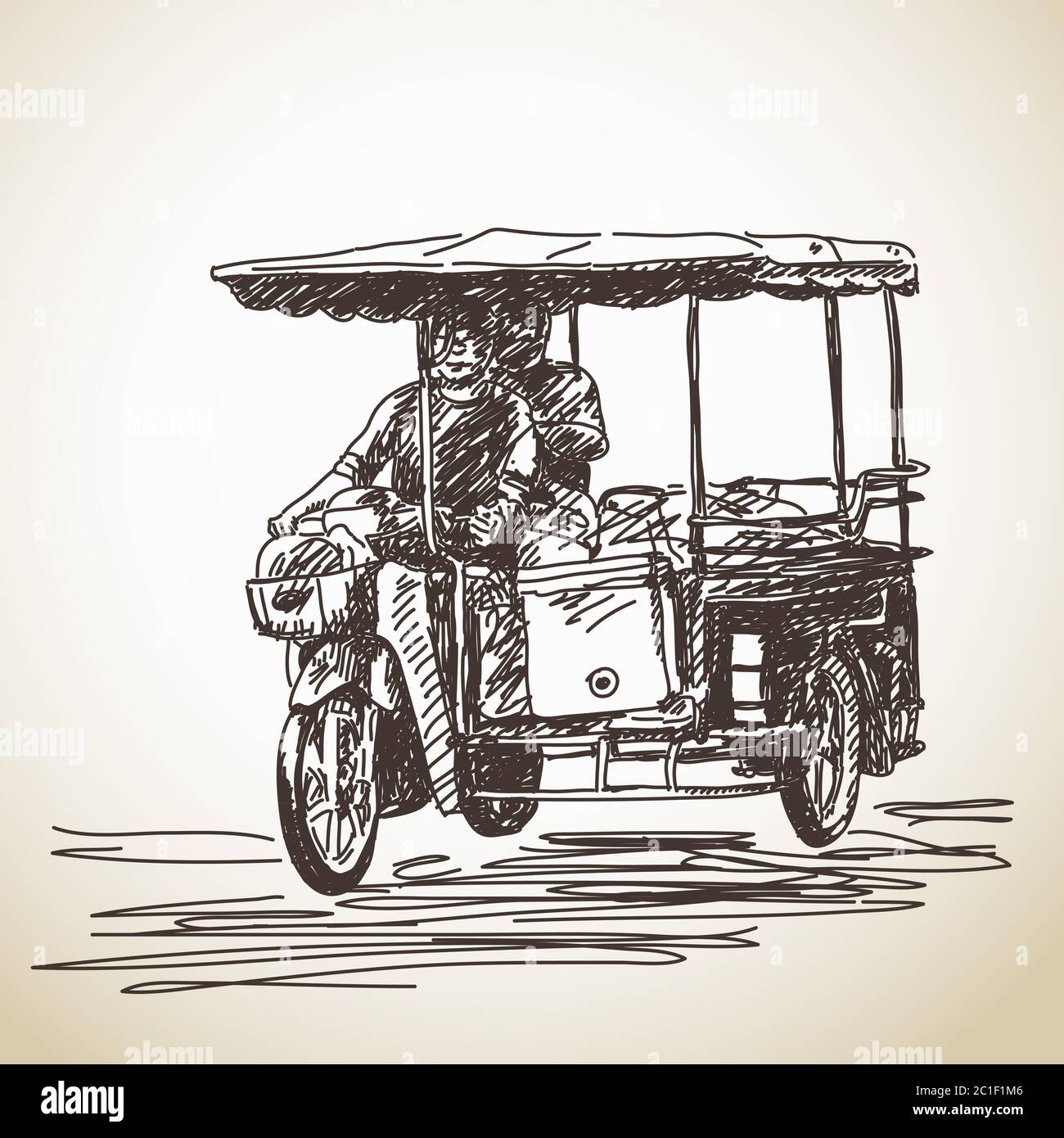 Skizze der Dreirad Motorrad Hand gezeichnet Vektor-Illustration Stock Vektor