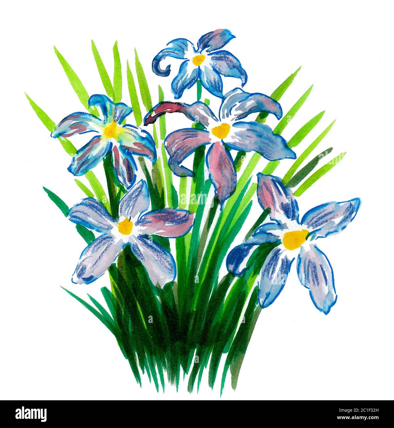 Bouquet von blauen Blumen. Aquarellmalerei Stockfoto