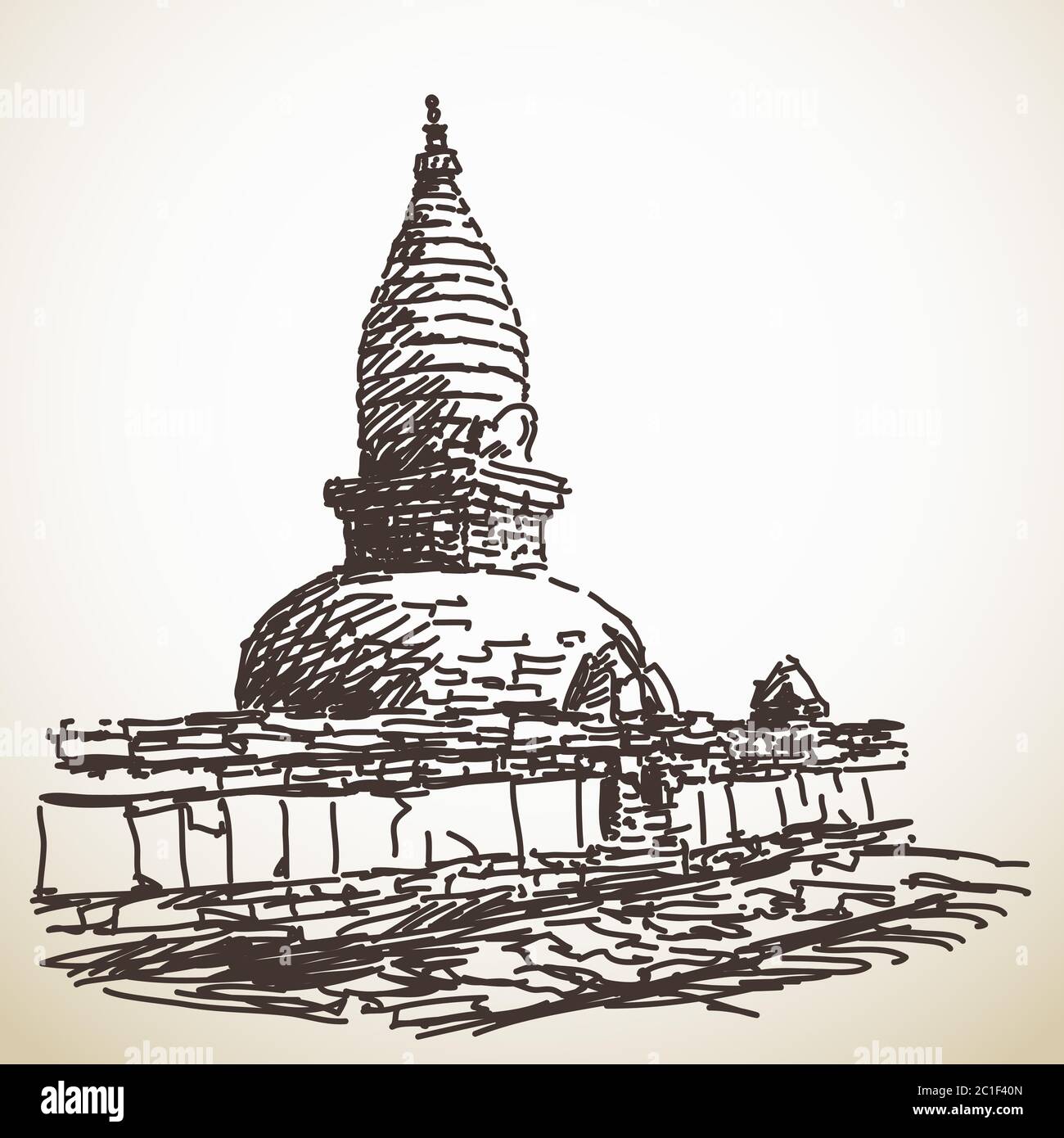 Buddhistische Stupa, handgezeichnete Illustration, Vektorskizze Stock Vektor