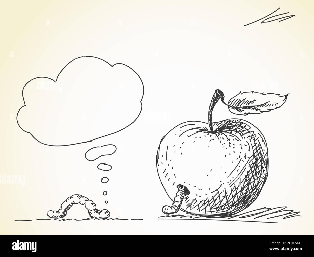 Wurm und Apfel, Vektorgrafik, handgezeichnete Illustration Stock Vektor