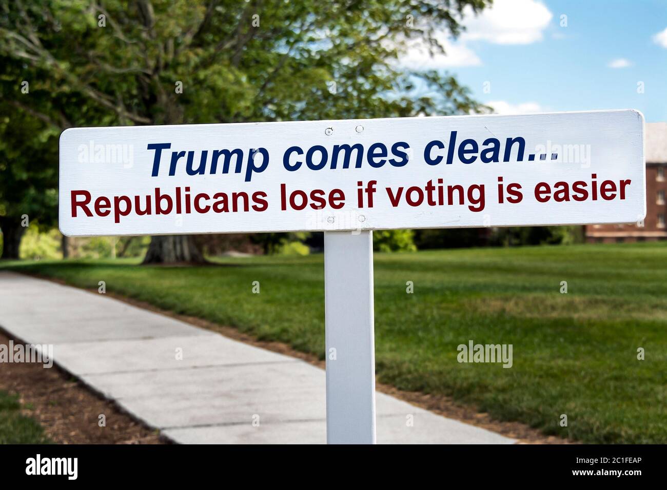 Zeichen basierend auf der jüngsten Trump-Aussage darüber, wie Republikaner nie wieder Wahlen gewinnen, wenn die Bemühungen um eine Ausweitung der Wählerbeteiligung zu erhöhen. Stockfoto