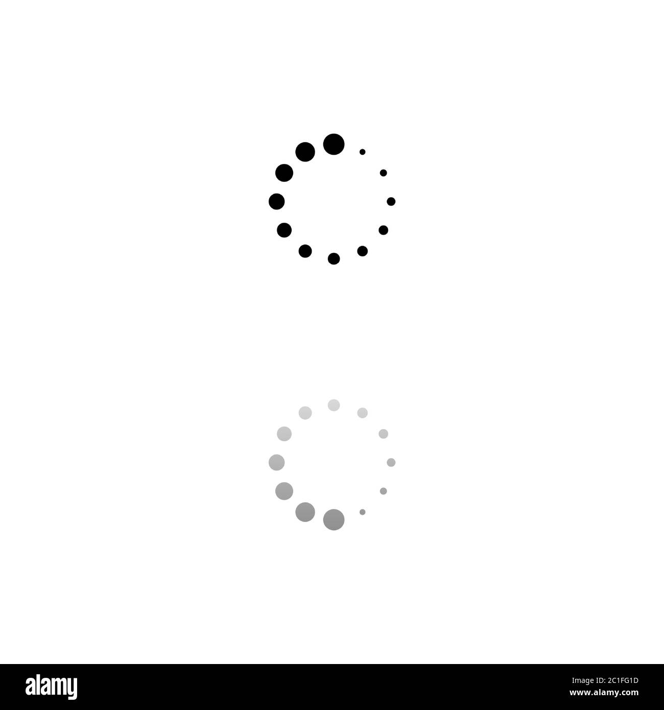 Wird Geladen. Schwarzes Symbol auf weißem Hintergrund. Einfache Abbildung. Symbol "Flacher Vektor". Spiegelreflexionsschatten. Kann in Logo, Web, Mobile und UI UX verwendet werden Stock Vektor