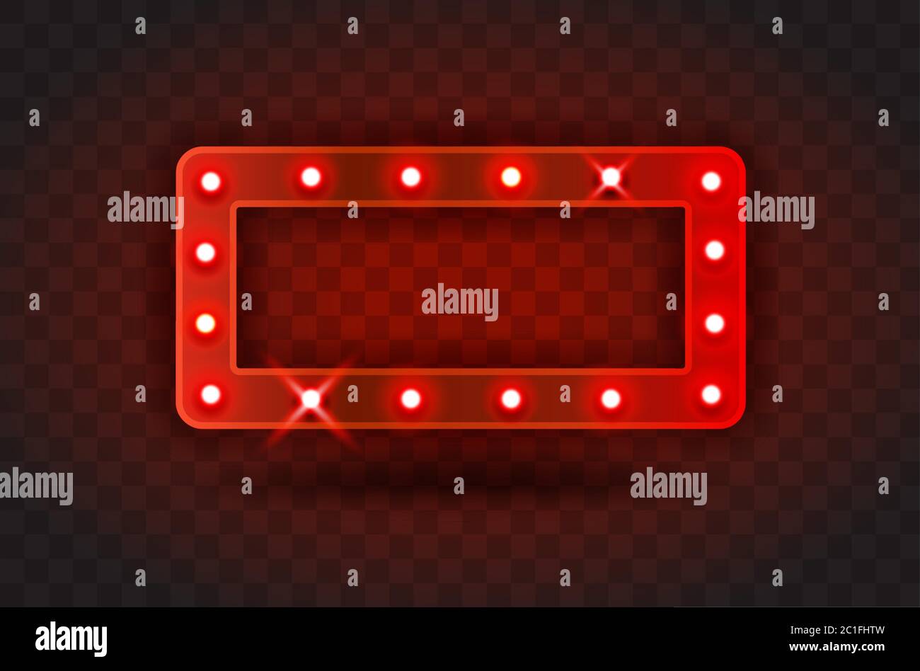 Retro ZEIGEN ZEIT Rechteck Rahmen Zeichen realistische Vektor-Illustration. Roter rechteckiger Rahmen mit Glühbirnen für Performance, Kino, Unterhaltung Stock Vektor