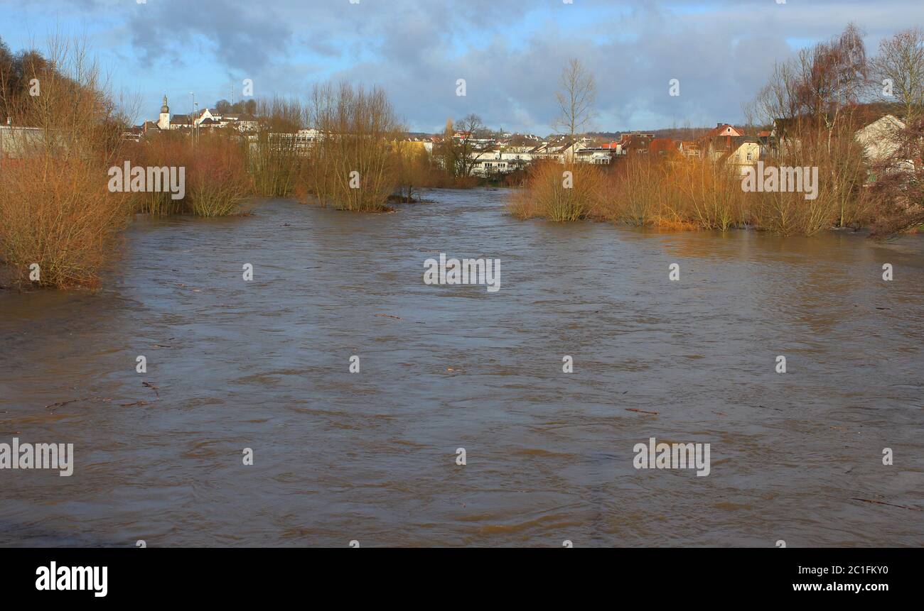 Hochwasser, Ruhrgebiet in Arnsberg, Deutschland Stockfoto