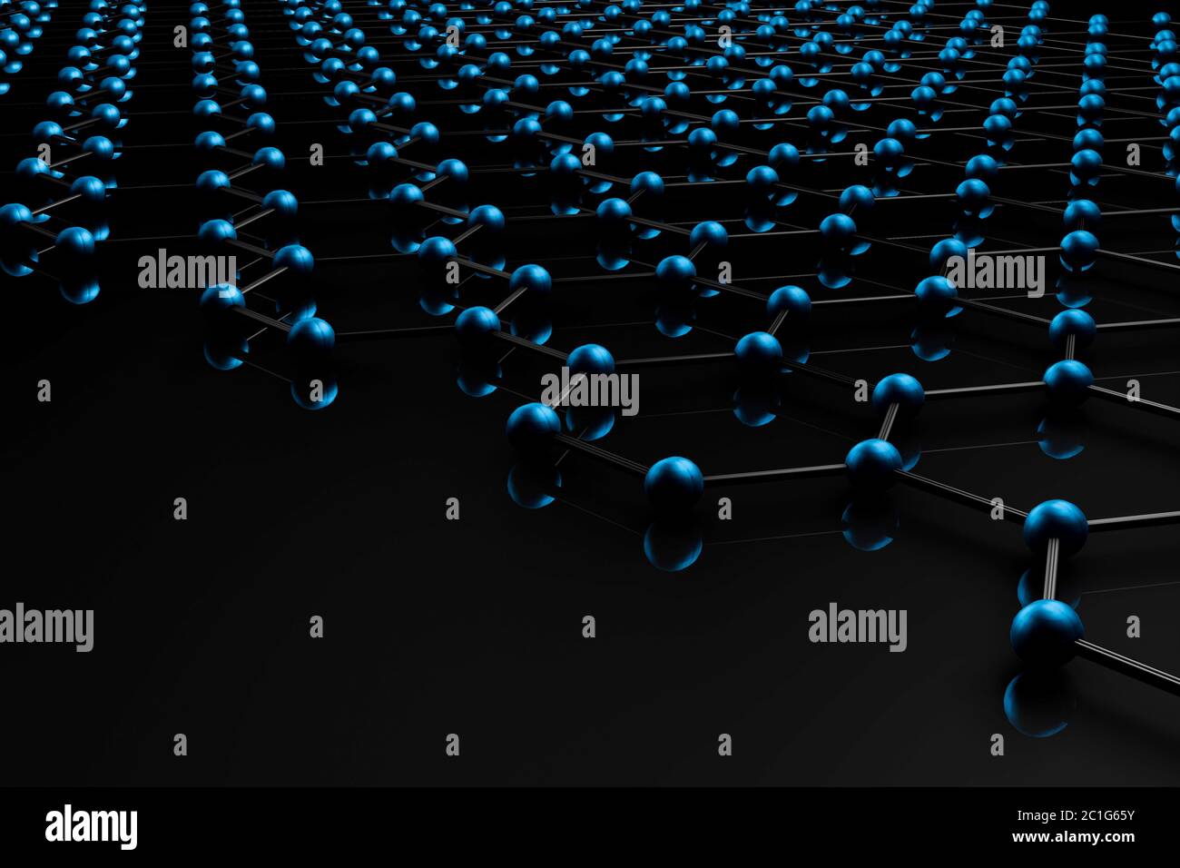 Graphene molekulares Gitter, Graphene atomare Struktur Konzept, sechseckige geometrische Form, Nanotechnologie Hintergrund 3d-Rendering Stockfoto