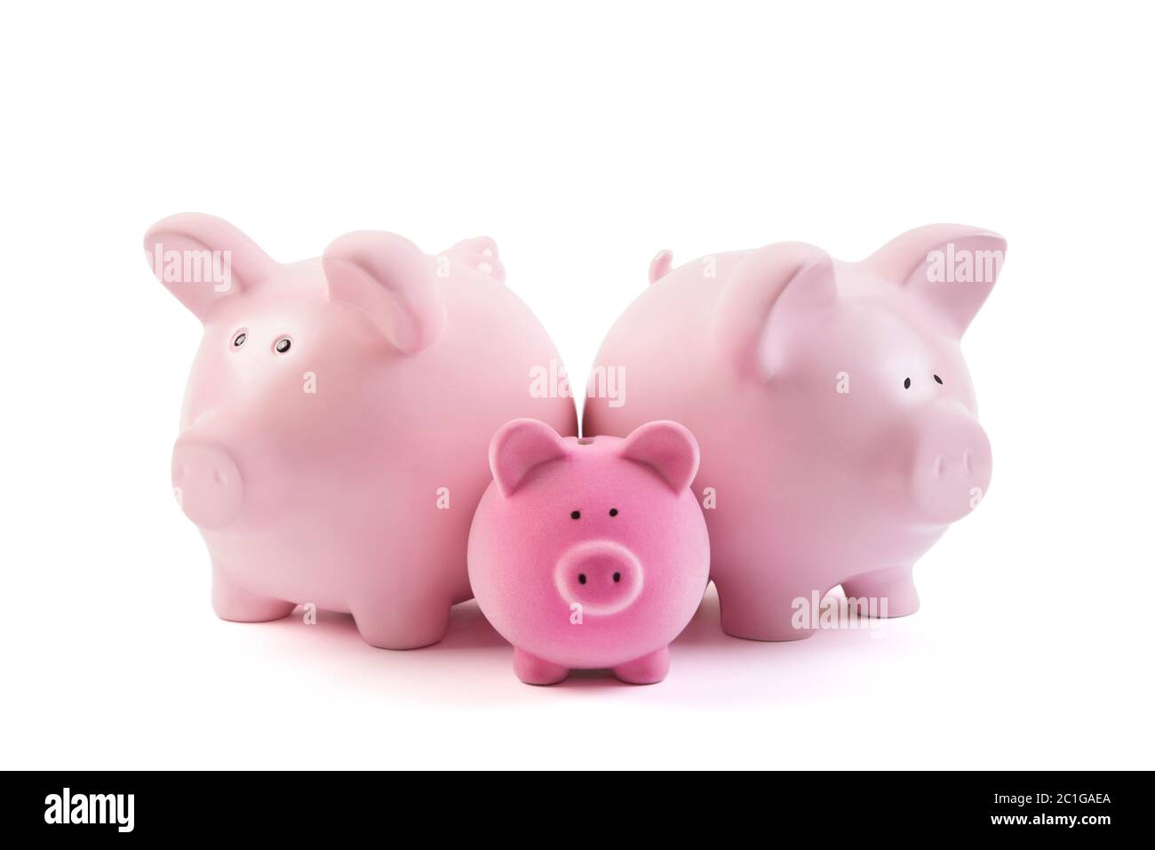 Gruppe von Piggy banks Über weißen Hintergrund mit Freistellungspfad Stockfoto