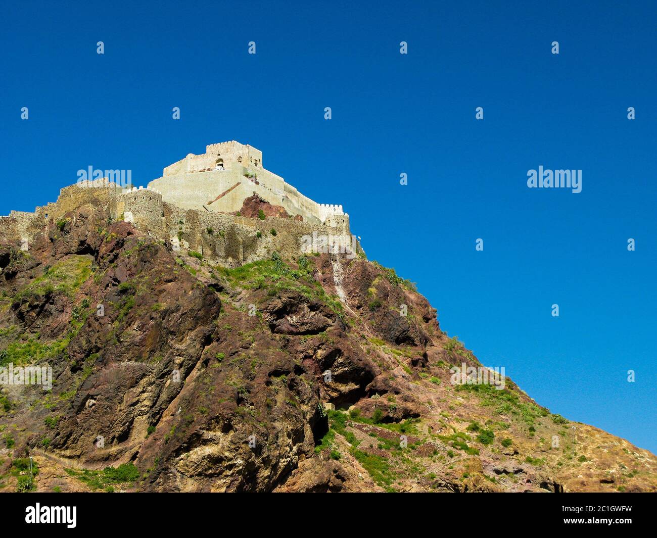 Außenansicht der Festung Al-Cahira aka Cairo Castle, Taiz, Jemen Stockfoto