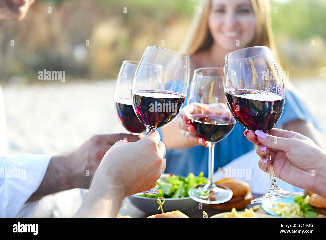 Sommer Picknick mit Rotwein Stockfoto