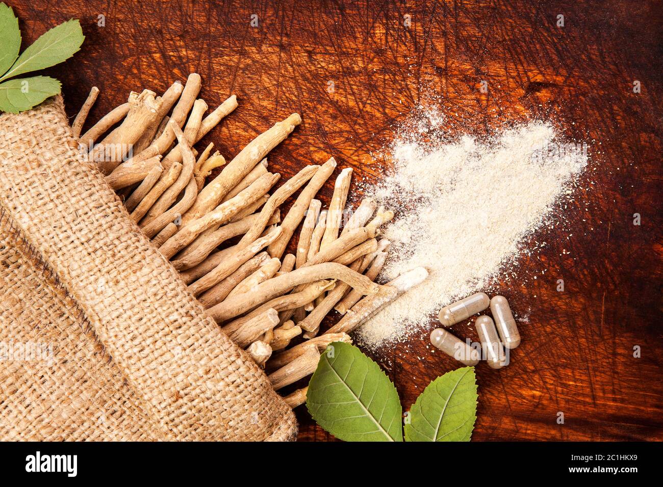 Ashwagandha Medizin von oben. Stockfoto