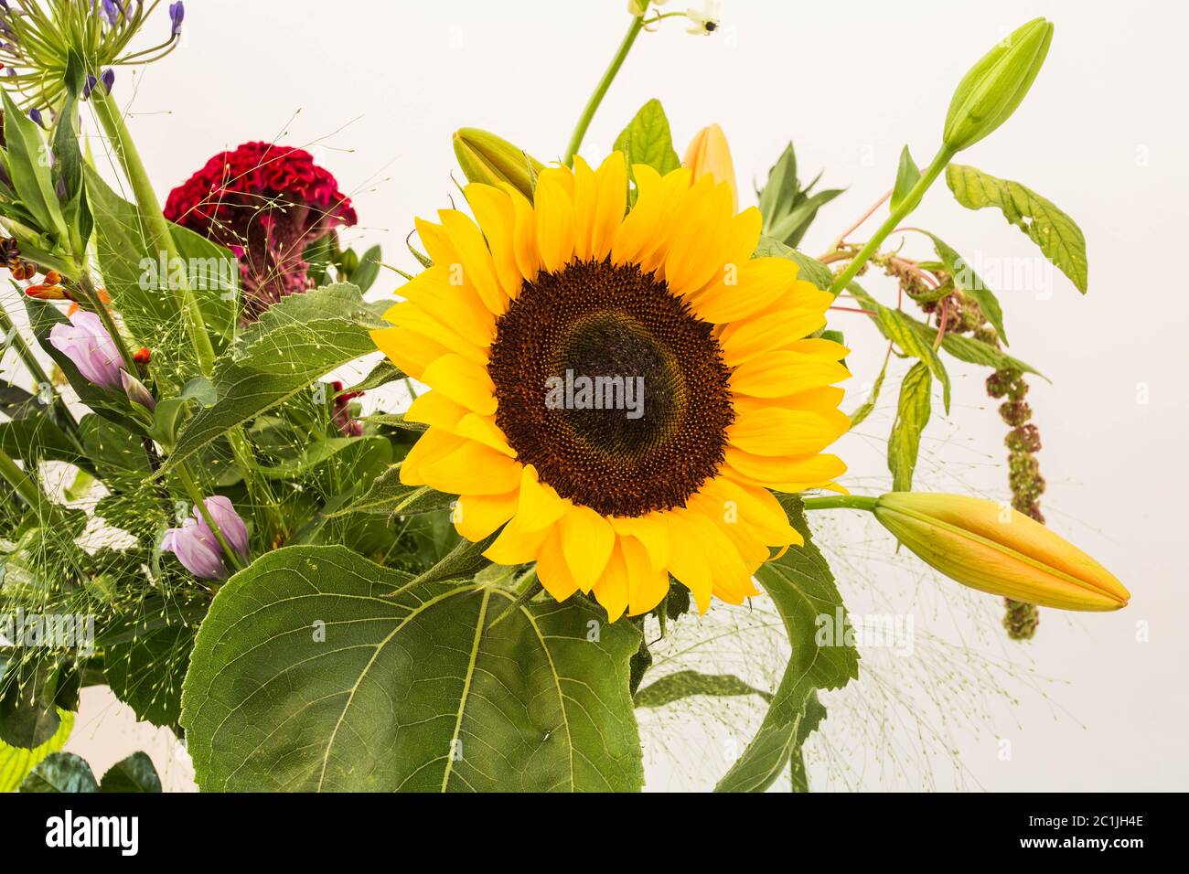 Blumenstrauß aus Sonnenblumen zu Hause. Konzept der natürlichen und Dekoration. Stockfoto