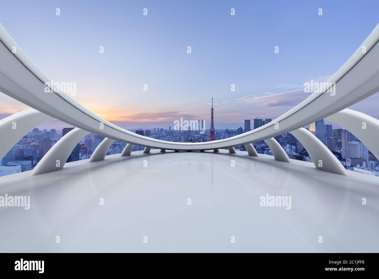 Leeres Backsteinland mit moderner Skyline in japan Stockfoto