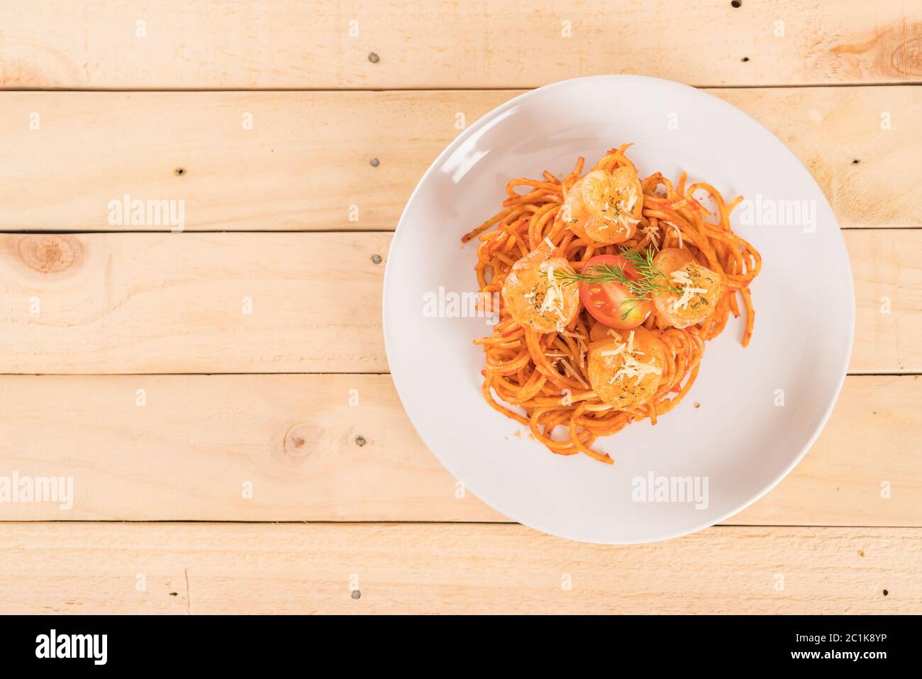 Spaghetti mit Garnelen - italienisches Essen Stockfoto