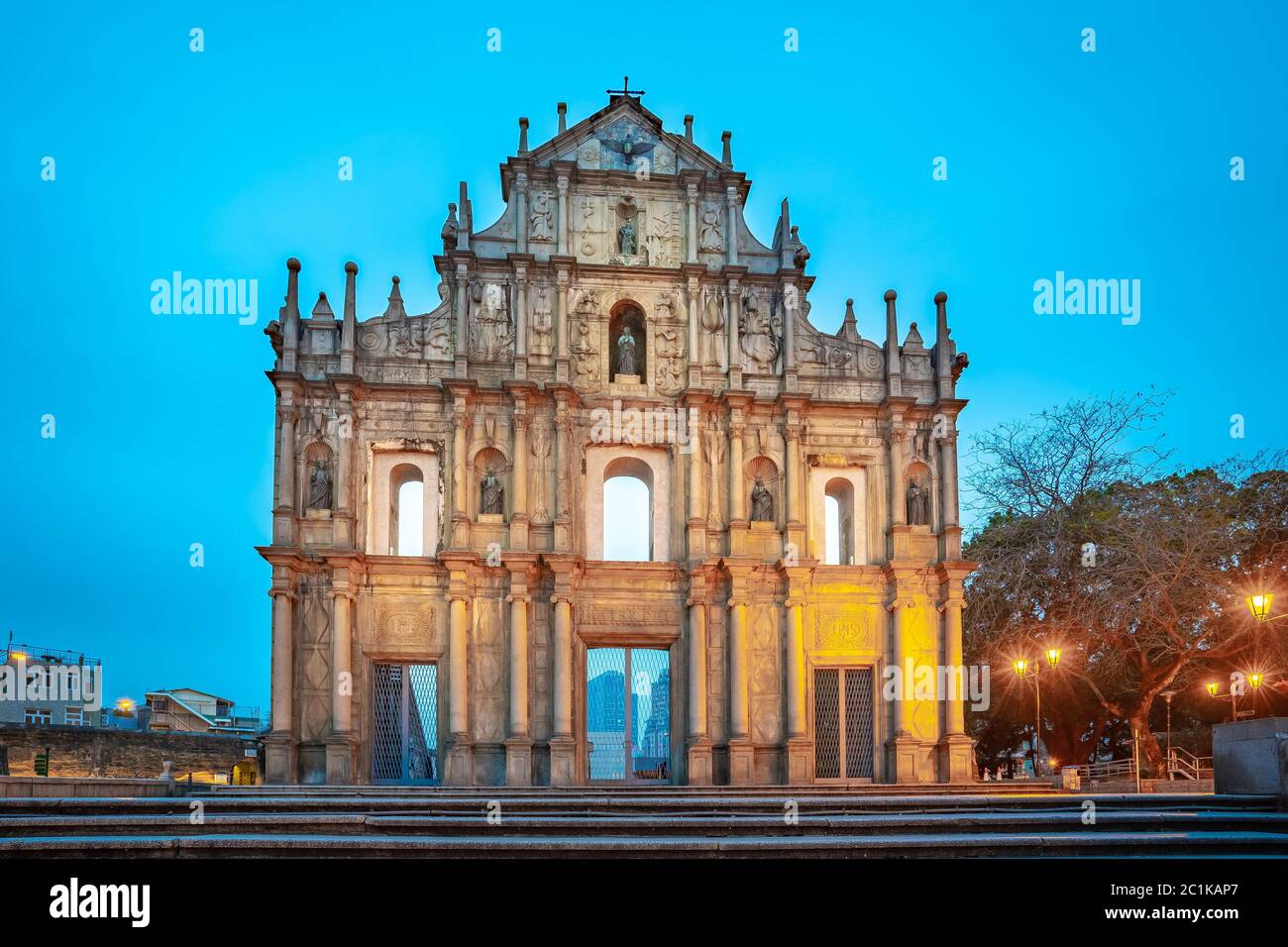 Ruinen von St. Paul's bei Nacht in Macao, China Stockfoto